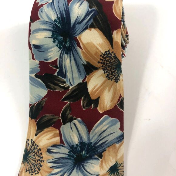 Pierre Cardin All Silk Floral Tie Maroon Blue Gold Tan Flower Print Made in USA - Picture 2 of 6